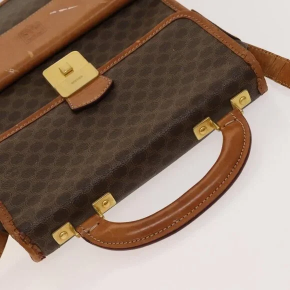 Authentic CELINE Macadam Canvas Shoulder Bag PVC Leather Brown Gold - Picture 13 of 16